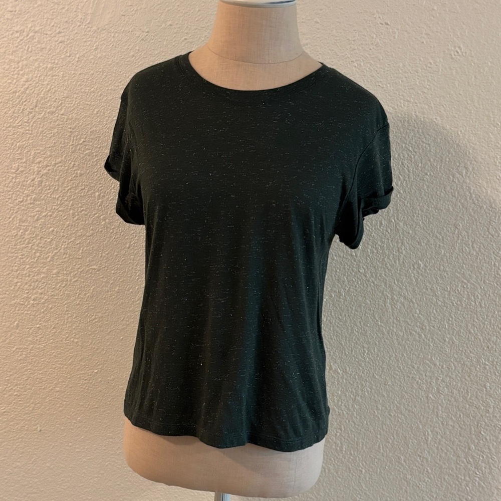 All Saints Green Anna Shimmer Crew Neck Roll Sleeve Crew Neck Short Sleeve Tee